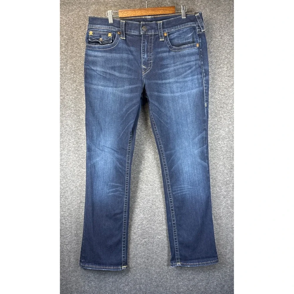 True Religion Ricky Flap SE Jeans Mens 36 Dark Wash Straight Leg Stretch Denim